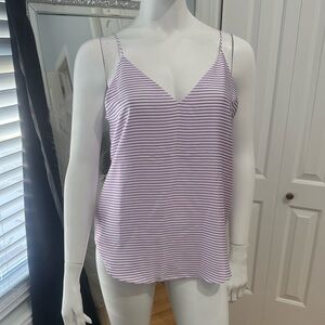 Striped V-Neck Spaghetti Strap Tank Top - Lavender/White